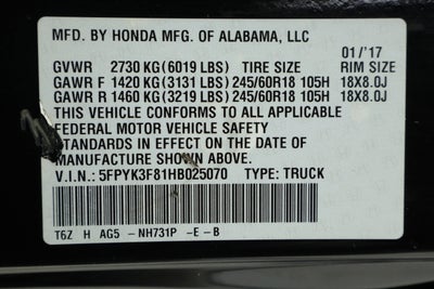 2017 Honda Ridgeline Black Edition